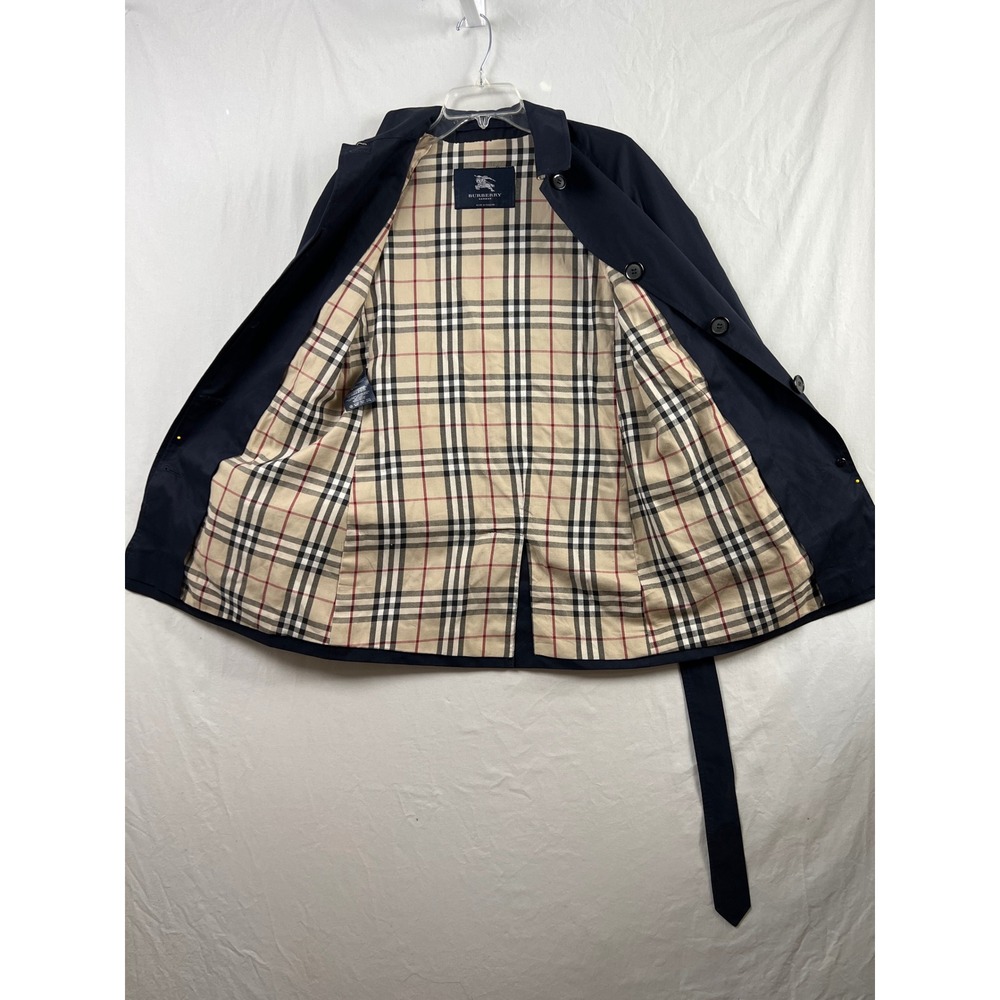 Burberry Trench Coat Women 4* Navy Blue Nova Check Belted Made In England - Picture 14 of 15